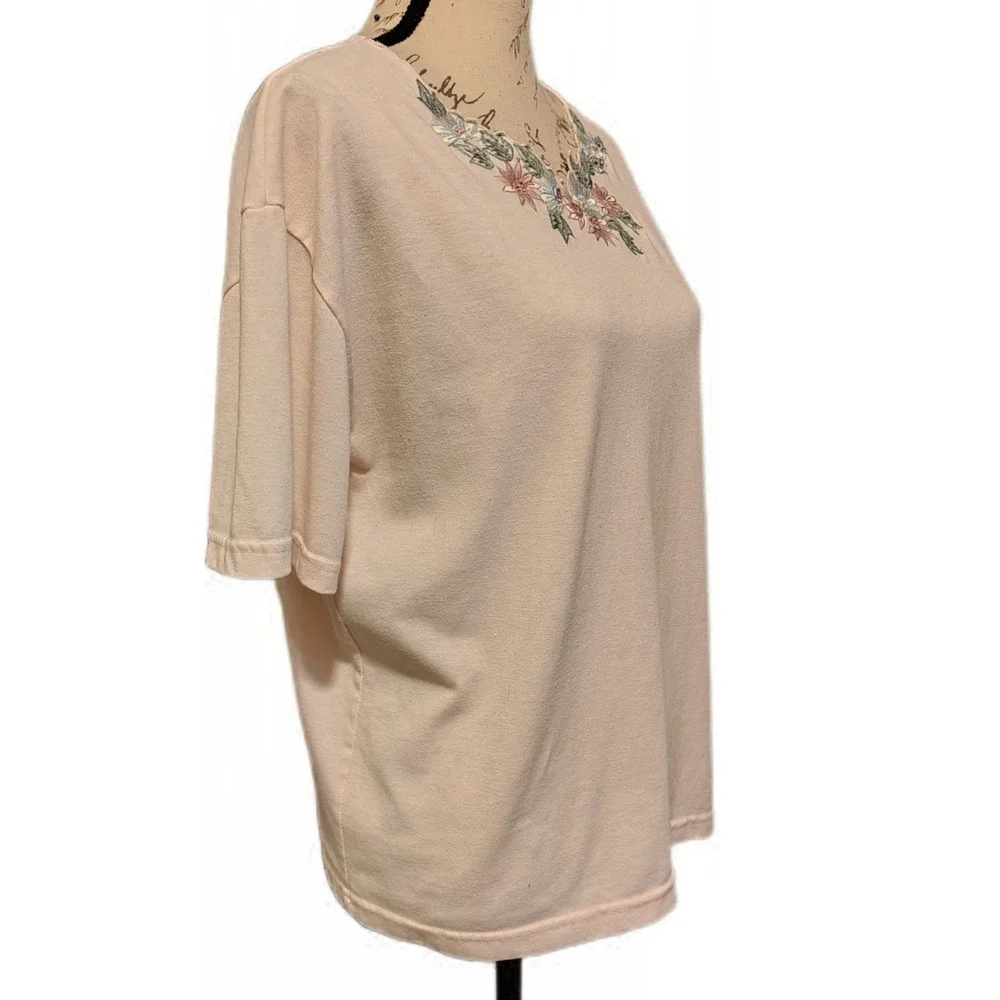 Vtg Shenanigans Womens Floral Embroidered Pink T Shirt Top XL 90s Butter Mom - Picture 3 of 5